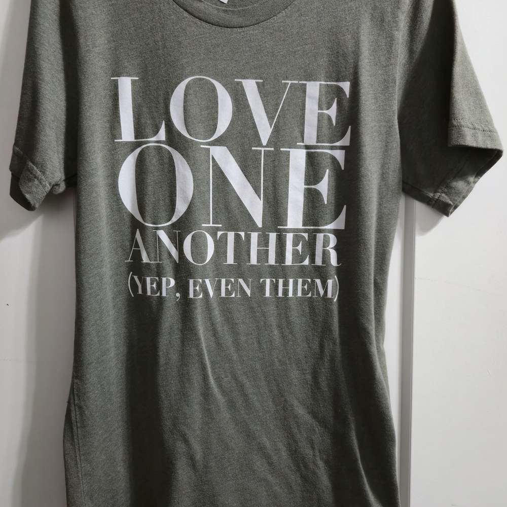WoMen's Olive Crewneck Graphic Tee - LOVE ONE ANOTHER